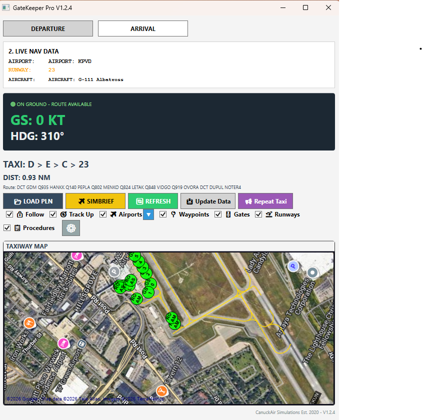 GateKeeper Pro main window showing a taxi route on the map